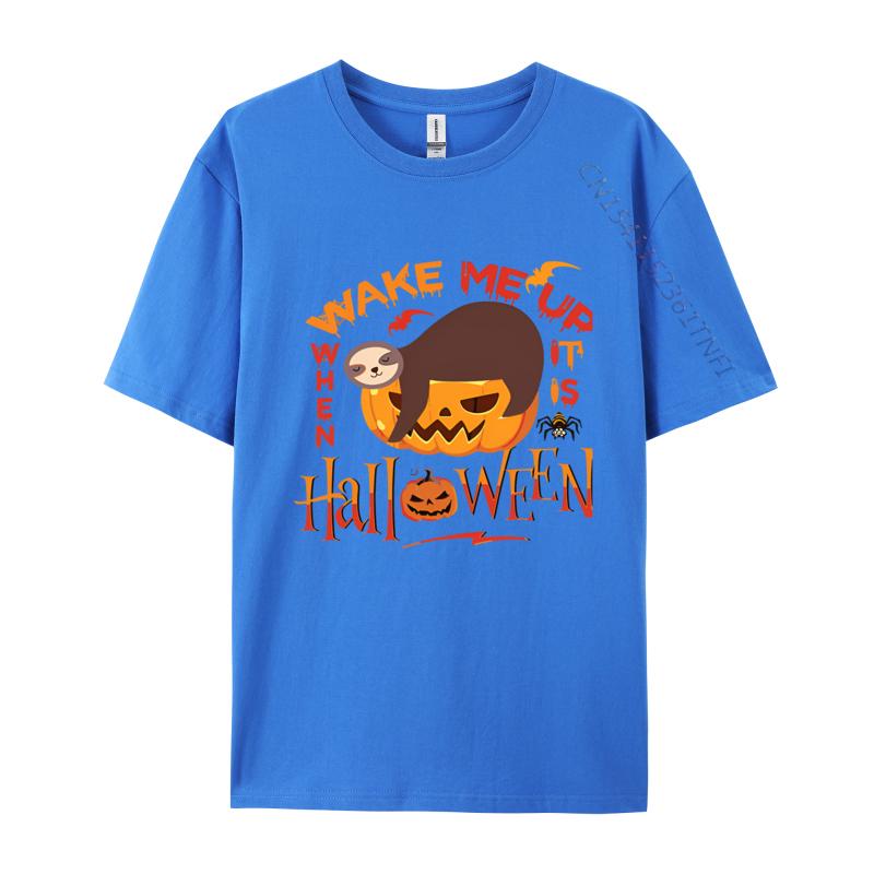 Funny Wake Me Up When Its Halloween Sloth Tshirts Vintage T Shirt Male Funny Tee Tops 100 Cotton Fabric Tshrits Black