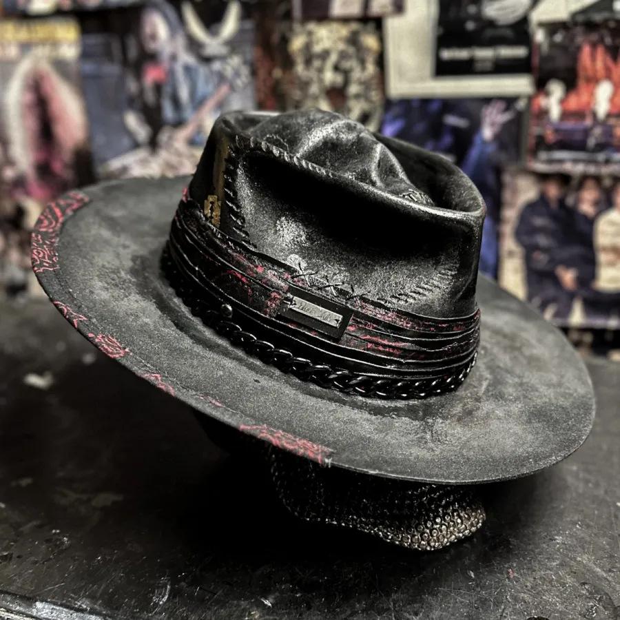 Halloween "Ceifador Triste" Chapéu de Caveira Feito à Mão Chapéu de Cowboy de Feltro Estação Independente