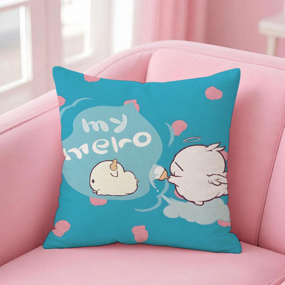 Anime Mashimaro Cushion Cover Pink Linen Textured Double Sided Cushion Cover with Invisible Zipper for Home Decor