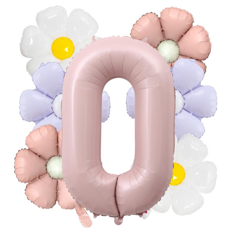 7pcs Matte Finish Daisy Balloon Number Wedding Decor Birthday Party Decoration Aluminum Foil Balloon Baby Shower Decorations