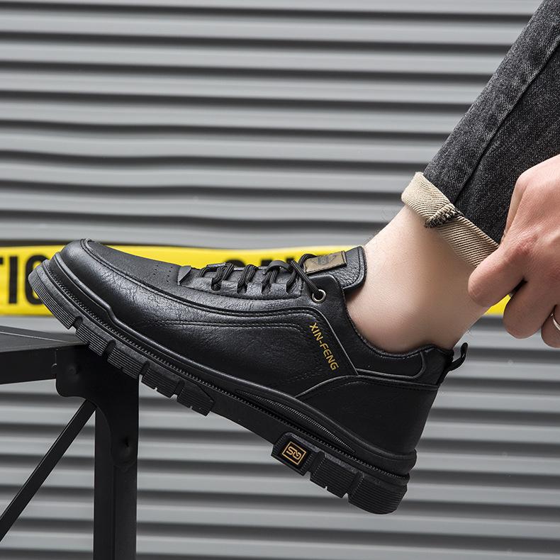 

2024 autumn new fashion Martin boots British style retro style men s leather shoes tooling board shoes men s casual shoes 39 чёрный