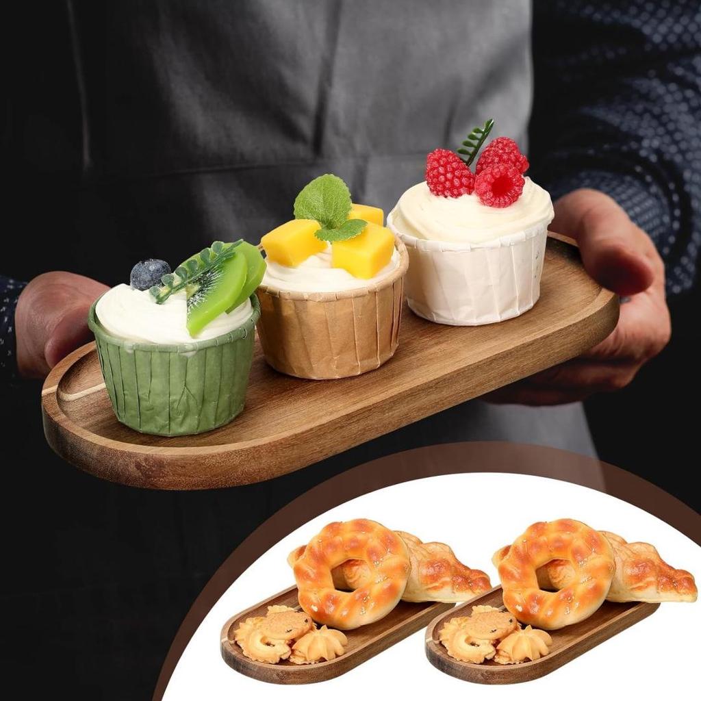 Japanese Acacia Wood Tray: Rectangular Plate, Fruit/Snack Dish, Oval Breadboard, Teacup Saucer