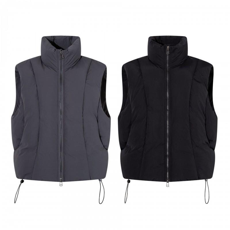 Mens Streetwear Vintage High Neck Loose Fit Puffer Vest Solid Color Winter Casual Cotton Jacket