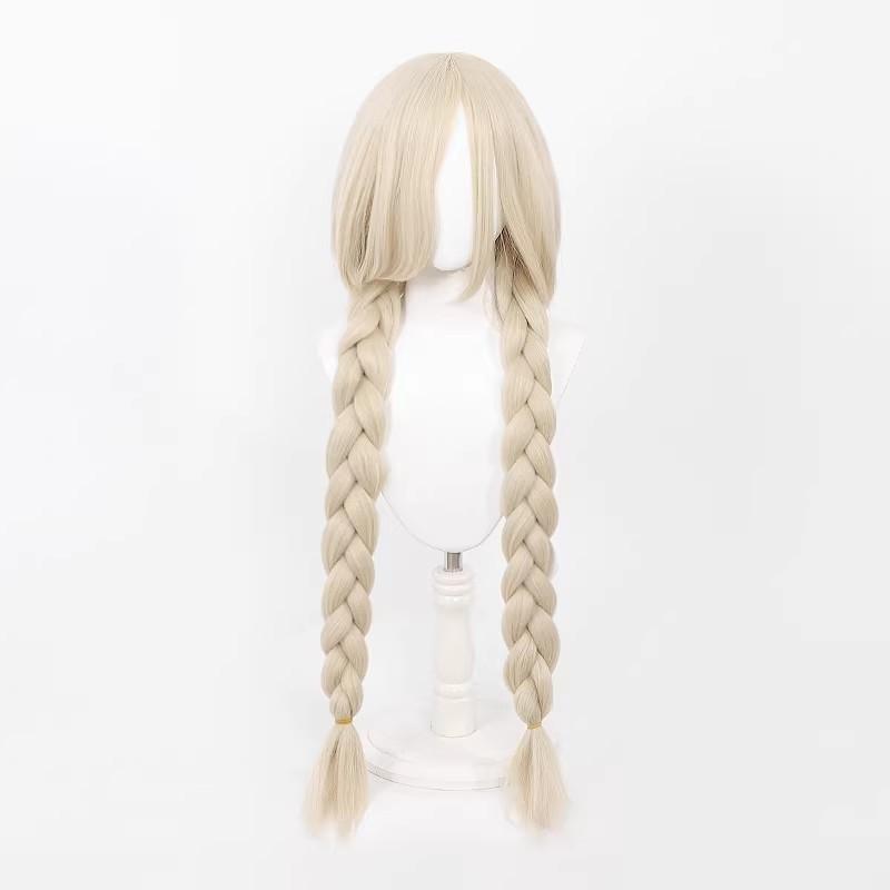 Cosplay Wig Azur Lane Anime Wig Owari Long Blonde Synthetic Wig Simulation Scalp Fluffy and Full Game Double Braided Cosplay Wig