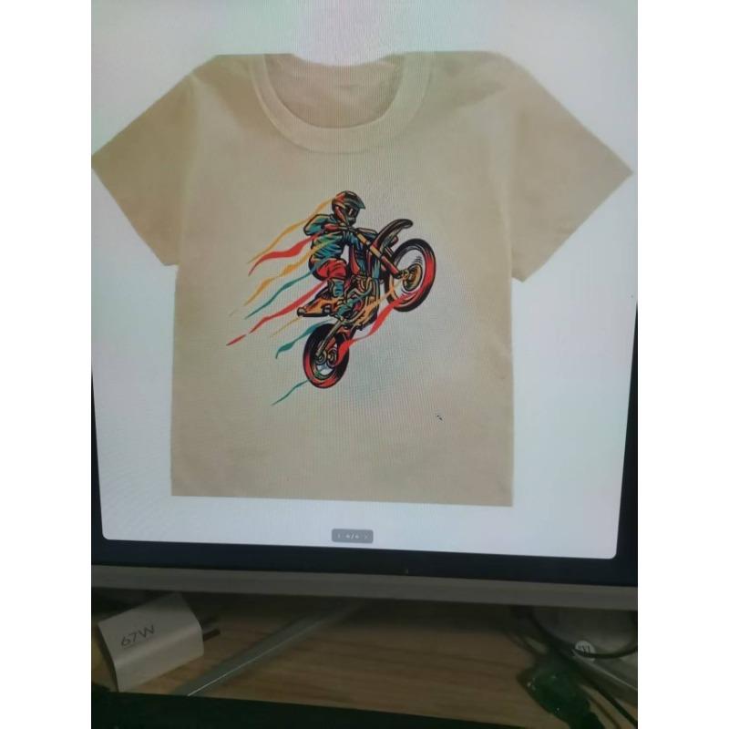 Funny Dirt Bike Motorcycle Print T-shirt Boys Cool White T Shirts Kids Harajuku Summer Short Sleeve Tshirt Tops