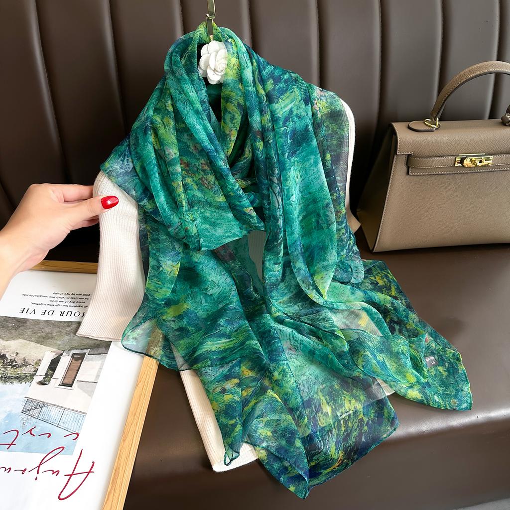 Fashion Satin Finish Sunscreen Scarves Female 180*130Cm Style Beach Towel Popular Print Silk Shawl Luxury Dustproof Big Bandanna