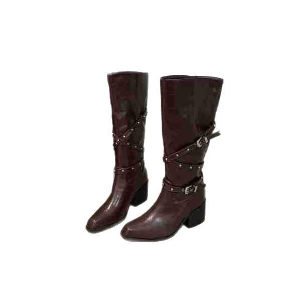 Korean Fashion Boots Feel Belt Buckle Small Thick Heel High Boots Children But Knee High Heel Thin Boots
