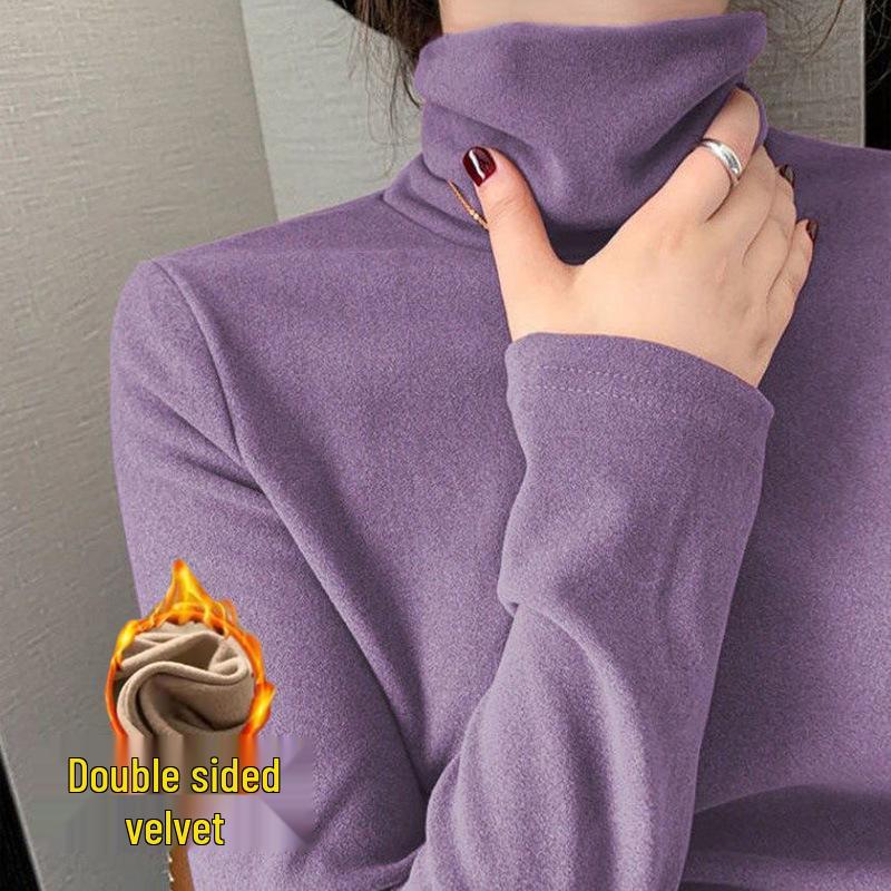 Women's Velvet High-Neck Double-Sided Warm Turtleneck Long-Sleeve Top - Autumn & Winter Slim Fit