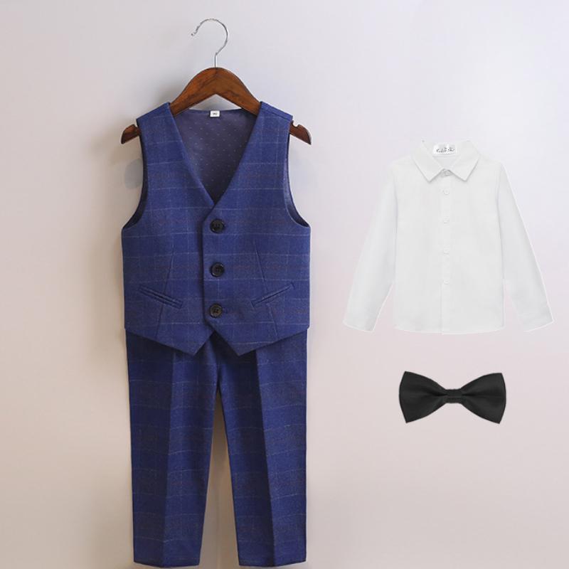 

Детский жилет, весенний новый модный клетчатый британский стиль, наряд для ведущего, свадебный костюм для мальчика, торжественная одежда на день рождения ребенка 140cm синий