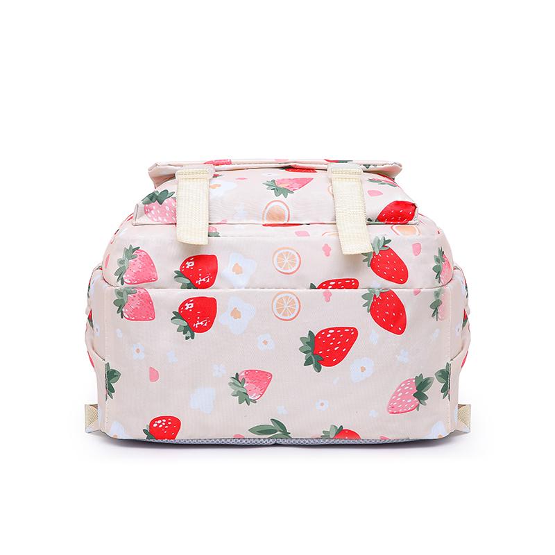 Strawberry Print Backpack Set Student Three-Piece Schoolbag Women's Large Capacity Water-Repellent Graffiti Backpack