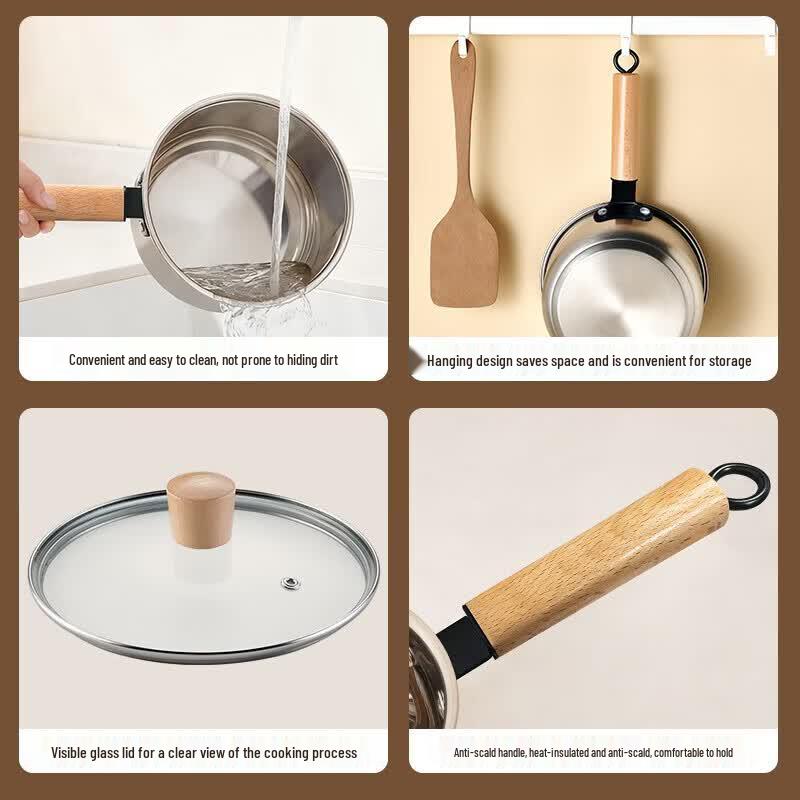 Ningzhao Stainless Steel Wooden Handle Saucepan with Steamer
