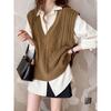Women's Loose Fit Cable Knit V-Neck Sweater Vest - Autumn/Winter 2021, Thick OL Style, Korean Version.