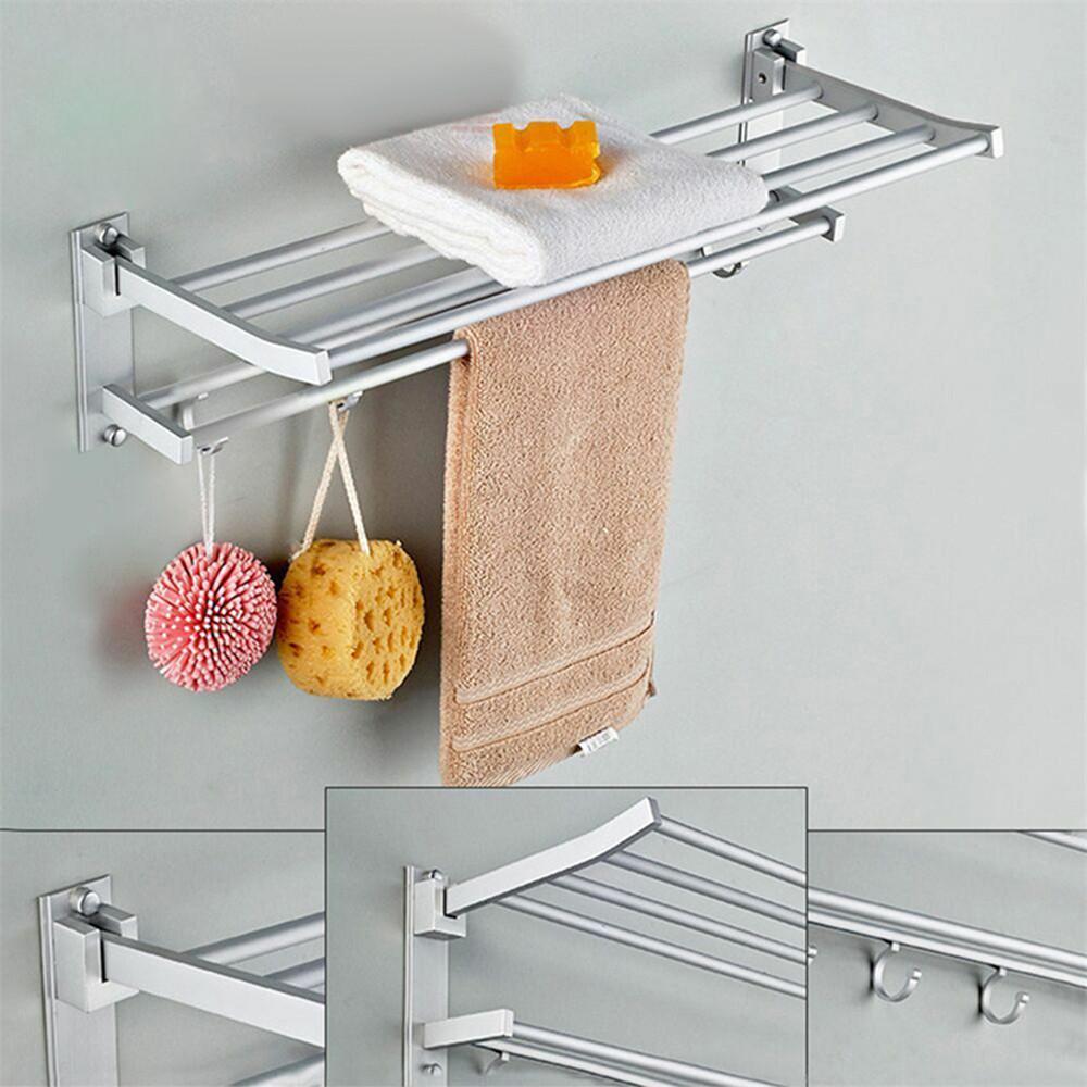 Bathroom Towel Rack Holder Wall Mounted Rail Bar Toilet Shower Organizer Hooks Bathroom Towel Rack Holder Wall Mounted Rail Bar Toilet Shower Organizer Hooks