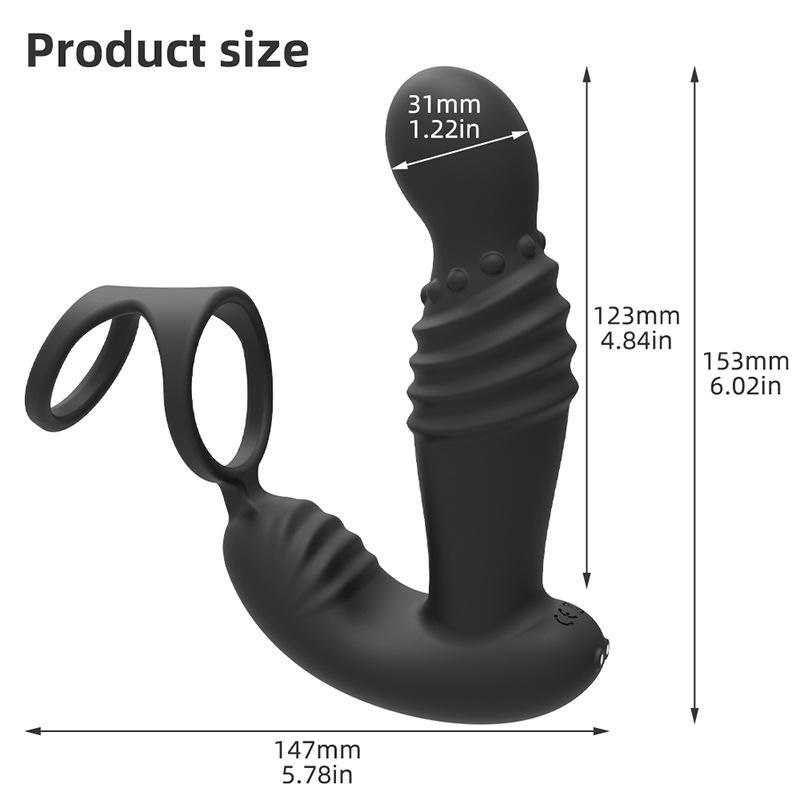 Men's Vibrating Prostate Massager with Telescopic Anal Plug and Dual Sperm Rings.