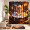 4Pcs Shower Curtain Set with Non-Slip Bath Mat, Toilet Lid Cover, Contour Rug & 12 Hooks, Bathroom Decor