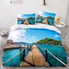 Seaside Scenery Bedding Set Sand Bed Linen Home Decor Single Double Twin Size For Boys Girls Adults Sunset Tree Duvet Cover Set