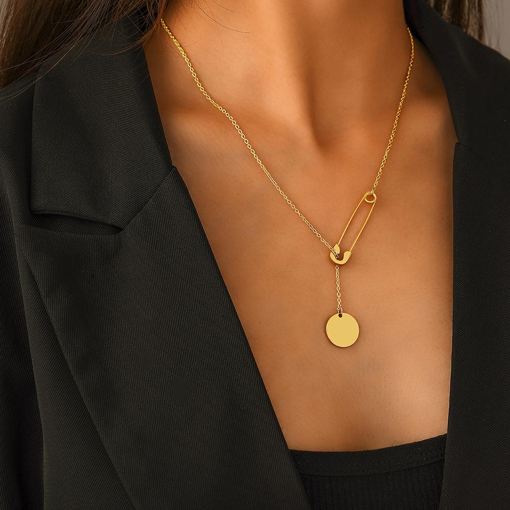 

Ожерелья из нержавеющей стали, простые монеты, круглый кулон, булавки, дизайнерское колье, женское колье Chian, трендовое ожерелье для женщин, ювелирные изделия