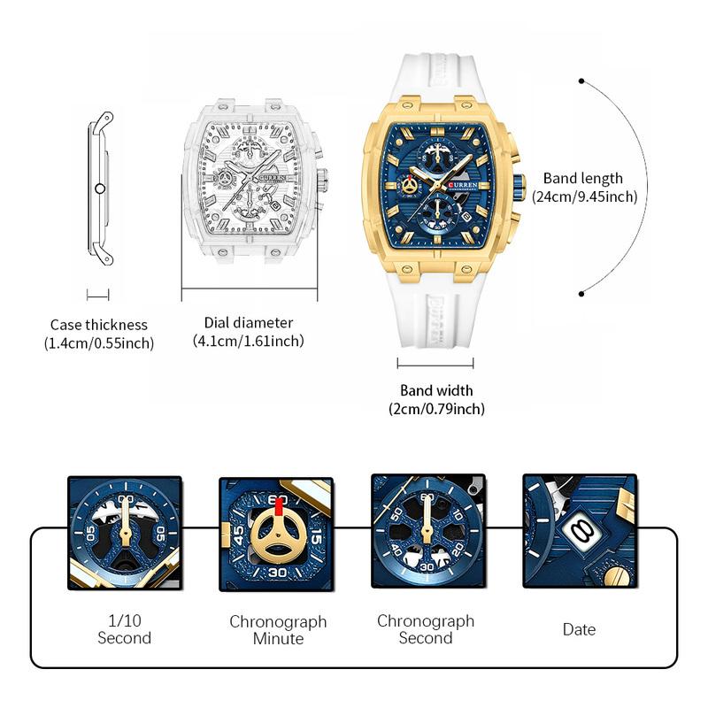 CURREN Luxury Vintage Watch for Men Sports Chronograph Quartz Wristwatches with Silicone Strap,Date,Luminous