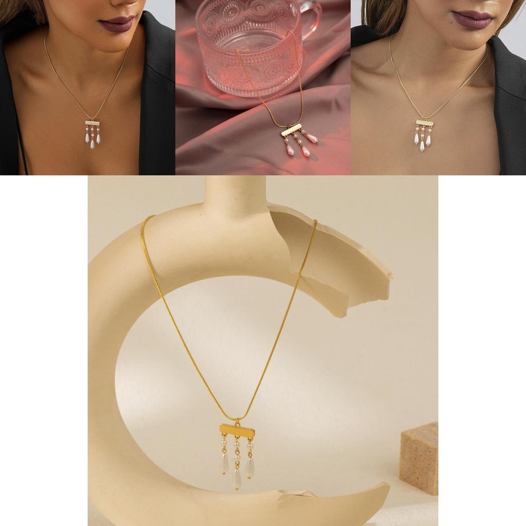 Stylish Geometric Alloy Necklace Featuring Trendy Pearl Pendant And Chic Tassels