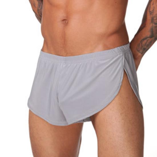 Solid Color Casual Men Elastic Waistband Split Shorts Underwear Home Sportswear