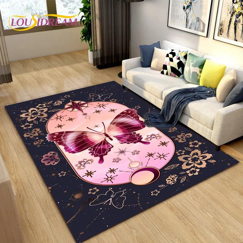 3D barevný koberec Butterfly Flower Area,Koberec do obývacího pokoje Ložnice Pohovka Yoga,Kuchyně Koupelna Rohožka Protiskluzová podložka na podlahu