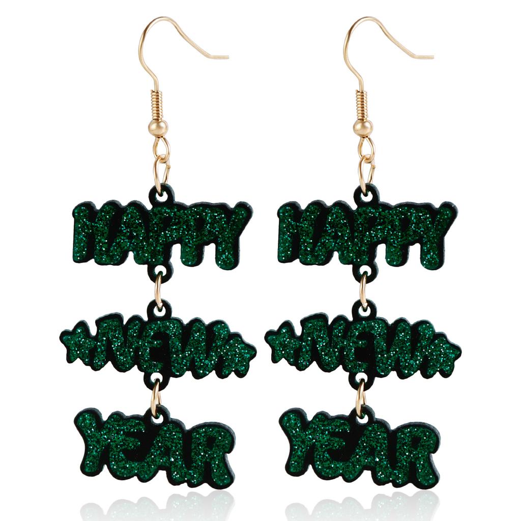 Cross-Border New Year Acrylic Earrings Happy New Year English Alphabet Splicing Earrings Earrings Ear Jewelry