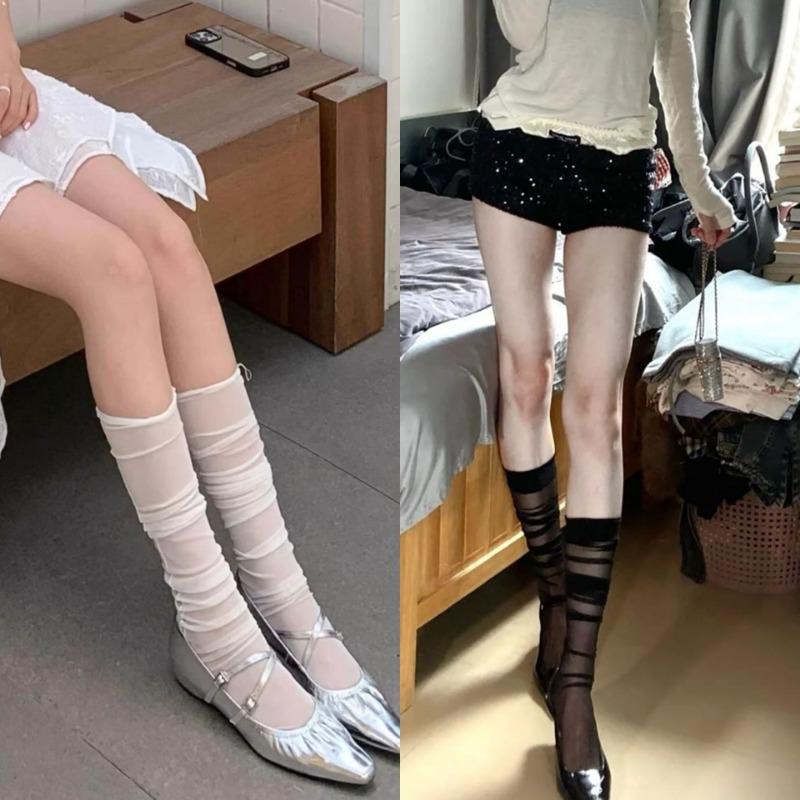 Ballet socks summer thin girl breathable mesh stacking socks calf white thin tube