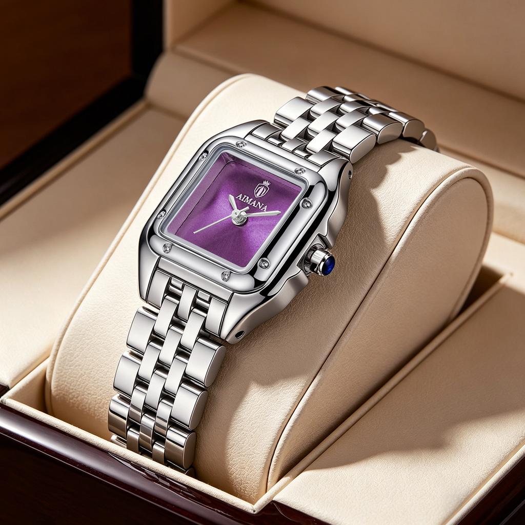 AIMANA Elegant Ladies Two-Tone Watch White Square Roman Dial Waterproof Quartz Stainless Steel Strap Dress Wristwatch Gift for W