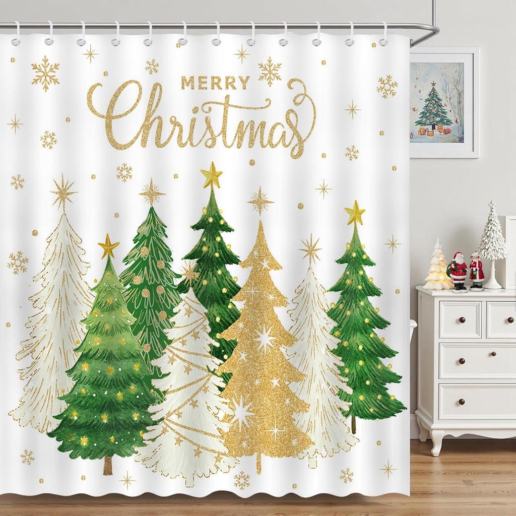 Christmas Shower Curtain Xmas Tree Merry Christmas Snowflake Bathroom Shower Curtain Winter Waterproof Fabric Shower Curtains