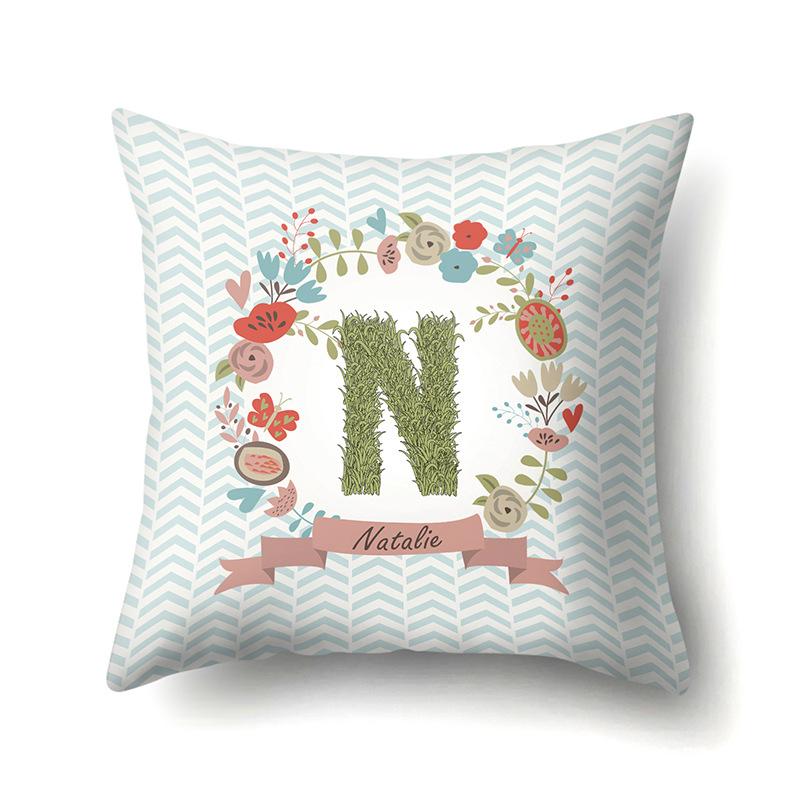 Polyester Pillowcase Car Decoration Home 26 English Letters Plant Wavy Print Pillowcase