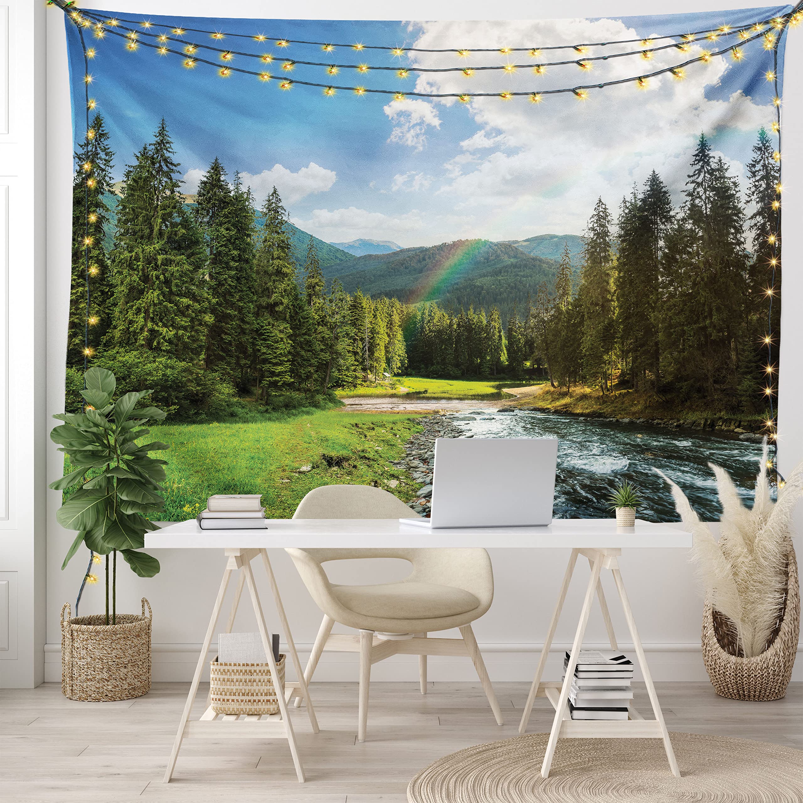 

Лес, скала, гора, природный пейзаж, узор, гобелен, домашняя спальня, гостиная, декор стен общежития, тканевый гобелен 100x75cm