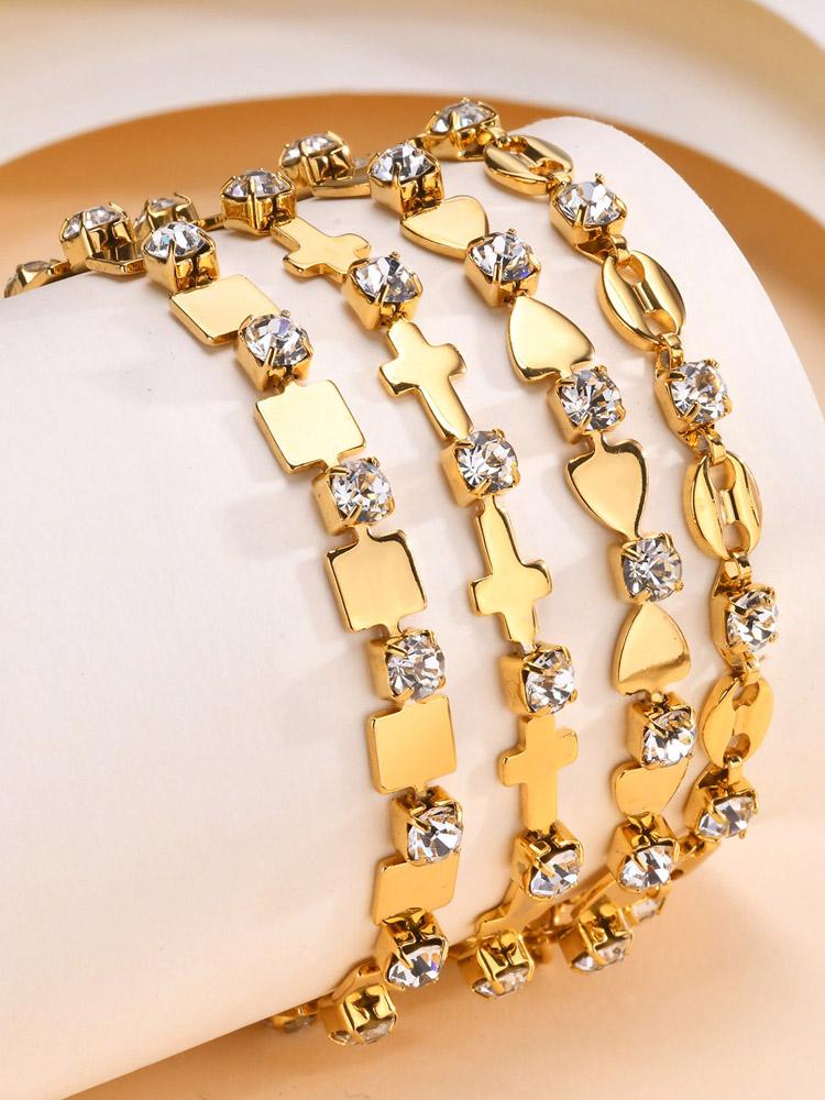 Zirconia Cross Bracelet for Women, Stainless Steel 18k Gold Plated Non Tarnish Stylish Gift