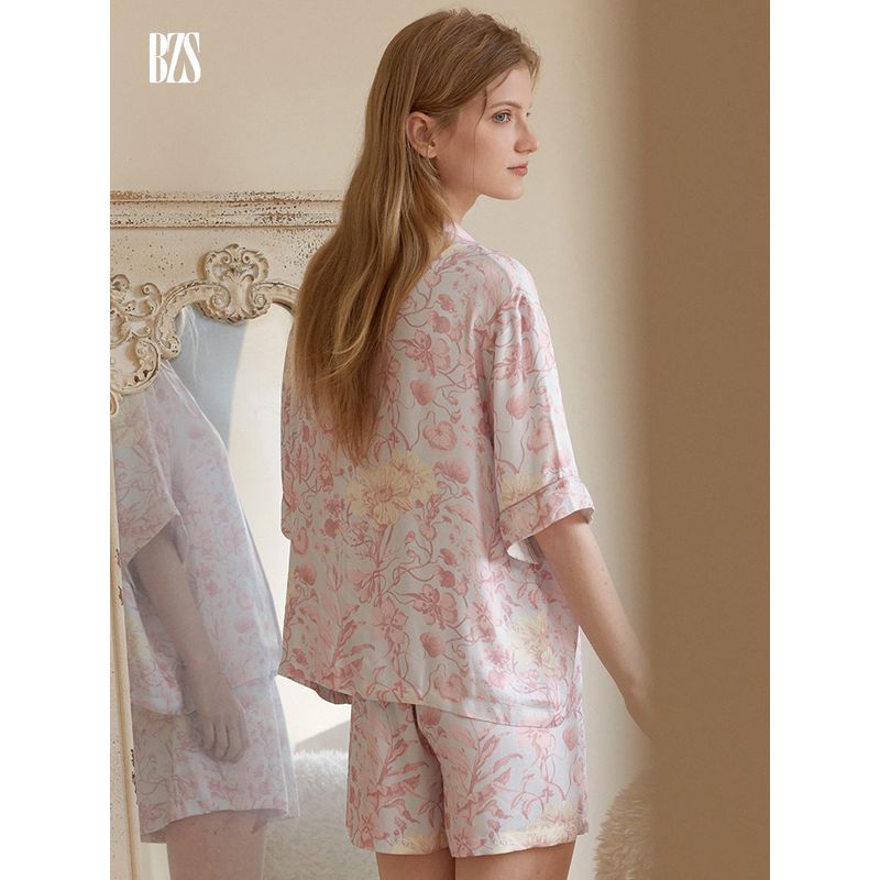 Summer 2024 New Arrival Short-Sleeve Pajamas Print Thin Loose Suitable for Daily Wear Two-piece Set Homewear for Women