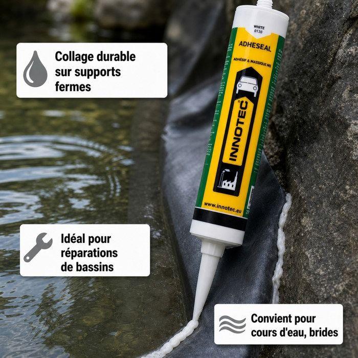 Colle bâche bassin, colle pour bâche, colle étanche, 290 ml blanc