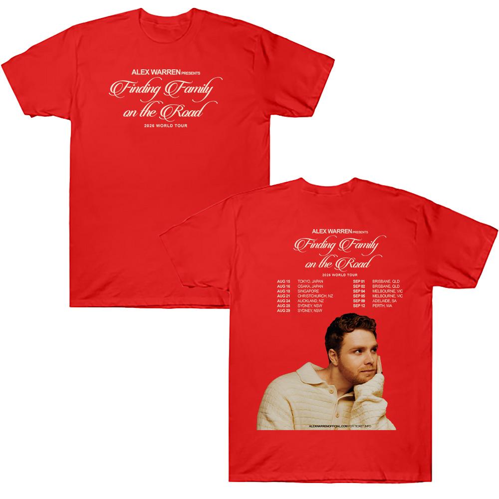 

Alex Warren World Tour 2026 T-shirts Finding Family on The Road Letter Print Clothing Fashion Design Y2K Cotton Tees Unisex Band T-shirt summer Tops XS красный