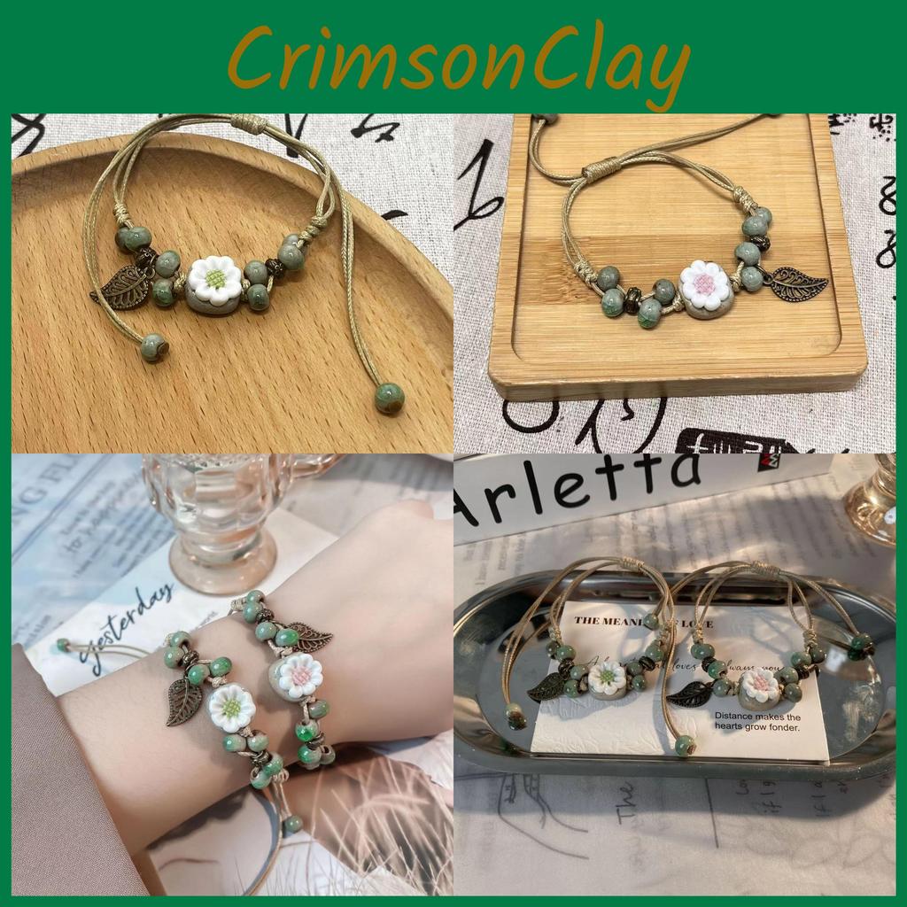 Chic Ceramic And Rope Floral Handcrafted Bracelet In Trendy Summer Aesthetic Women For