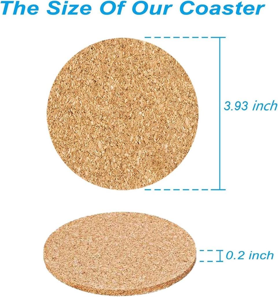Stylish cork coasters, 5mm thick, 10cm diameter, round, pack of 100. Heat-resistant, non-slip, and perfect for coffee tables. A warm gift for home
