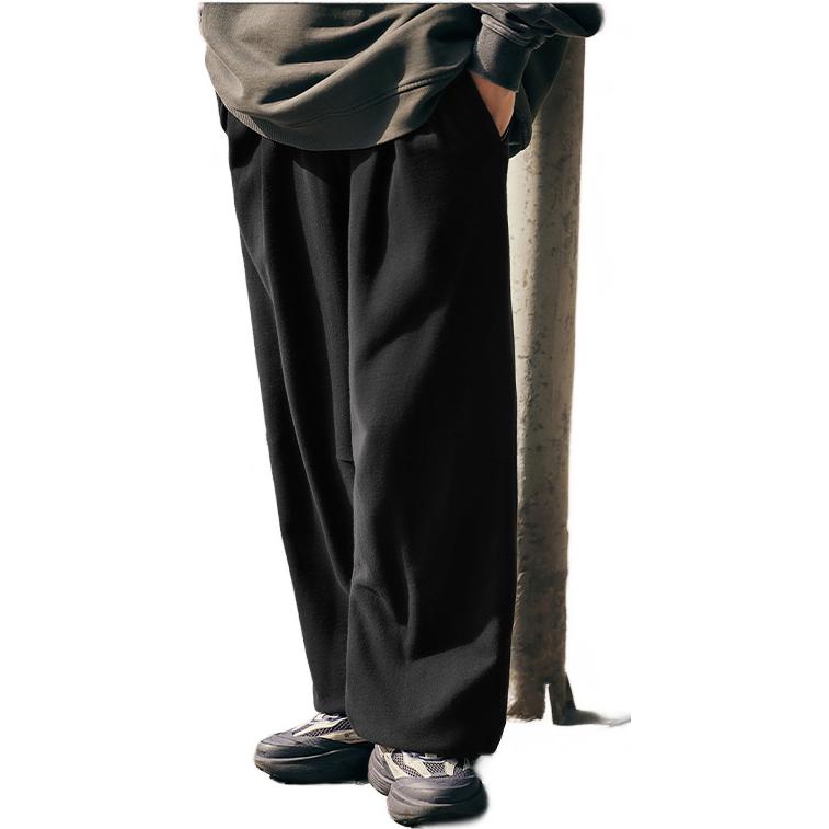 Li Ning Loose Mid Waist Elastic Knitted Casual Pants 2023 Autumn Winter New Style Men Bottoms Black AKLTC53-1