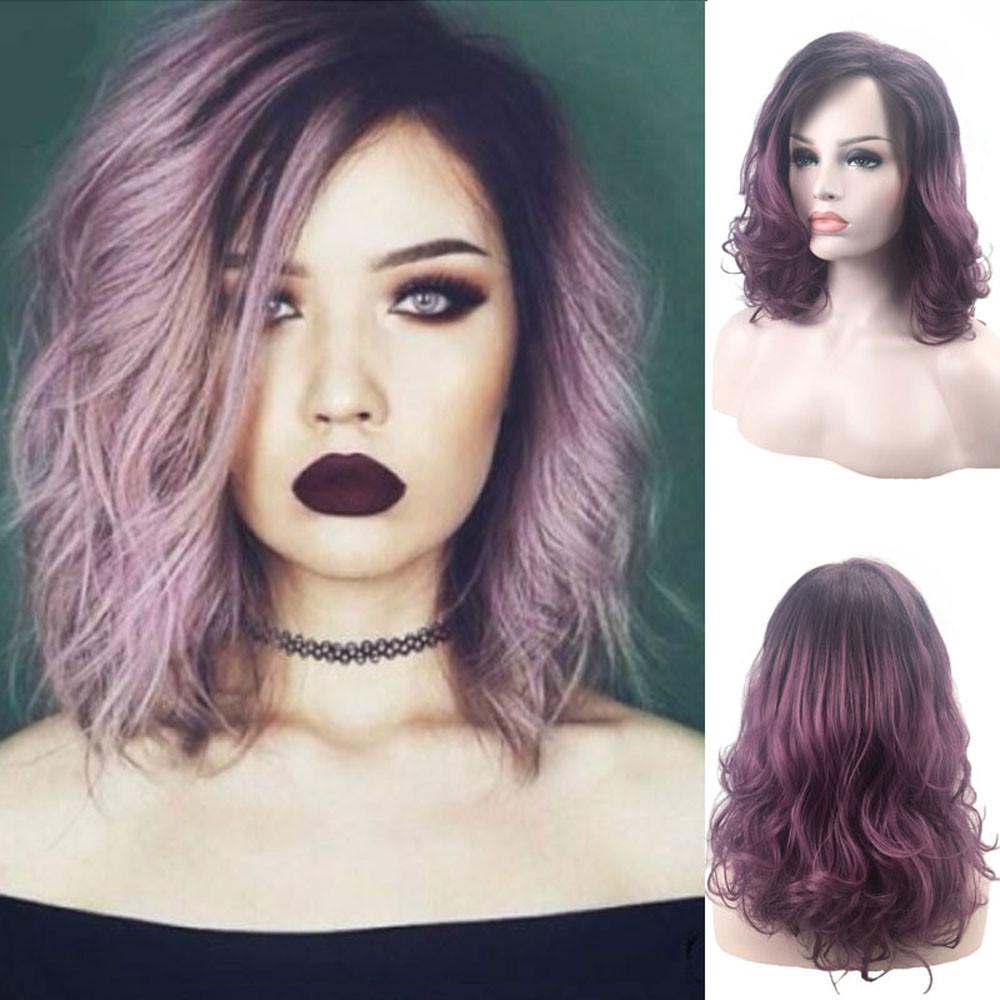 Sexy Gradient Gray Party Wigs Long Curly Hair Mixed Colors Synthetic Wig uygun fiyatlı satın