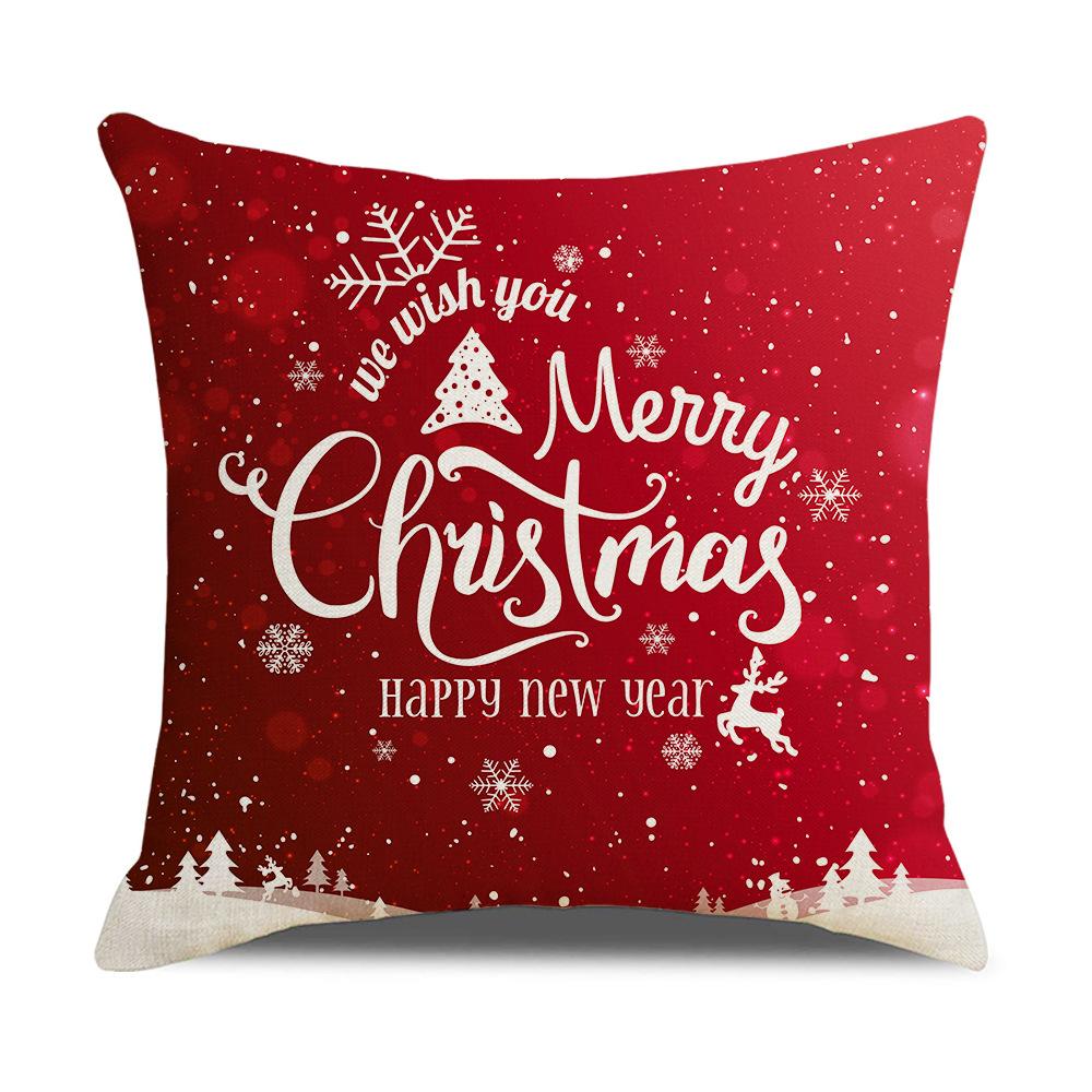 New Red and White Christmas Pillowcase Homewares Cartoon Elk Linen Sofa Pillowcase
