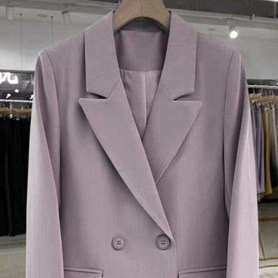 Kadın Takım Elbise Ceket Yaka Uzun Kollu Çift Düğmeli Kapaklı Cepli Takım Ceket Düz Renk Bol Kesim Günlük İş Dış Giyim