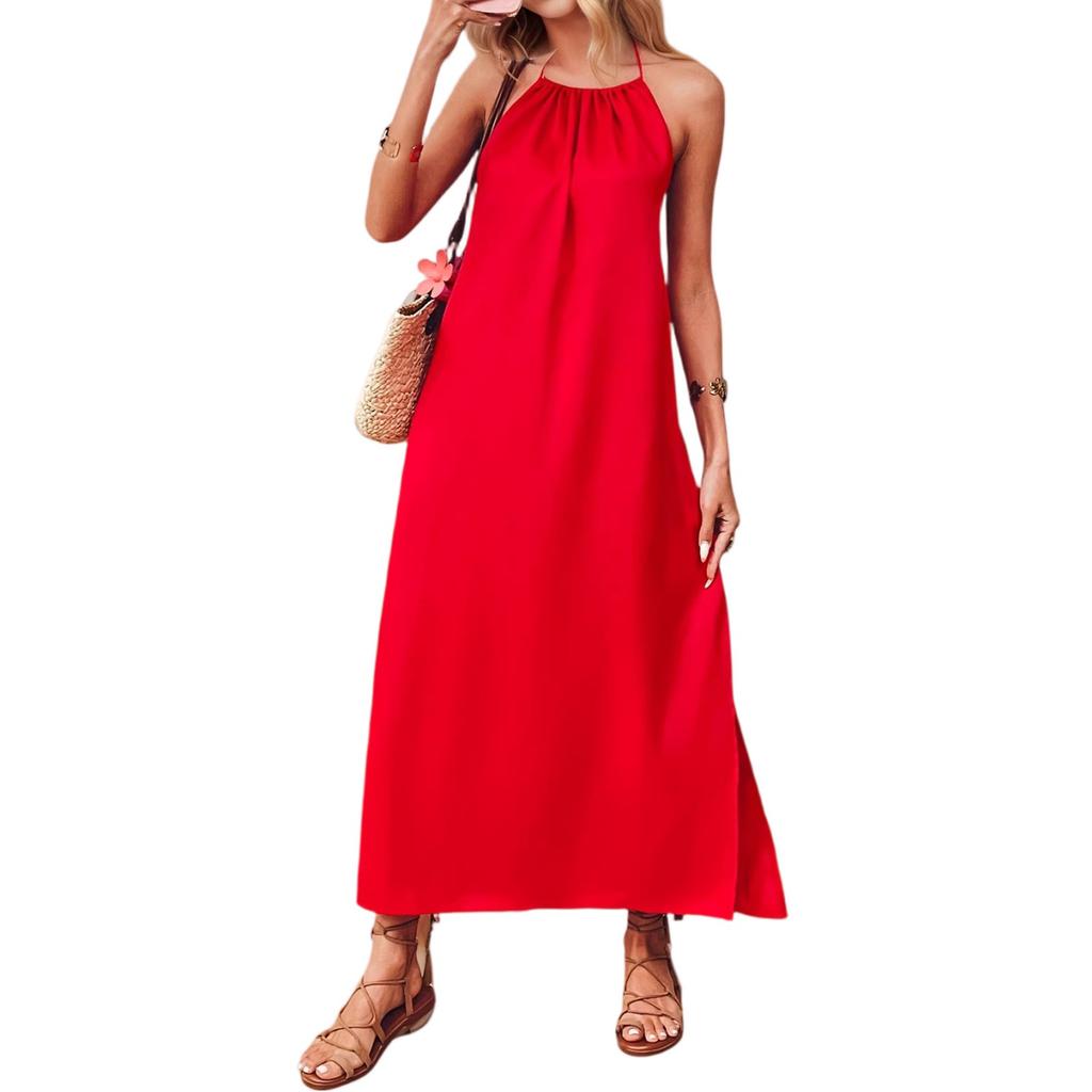 Women's Summer Strappy Sleeveless  Color Backless Dress
