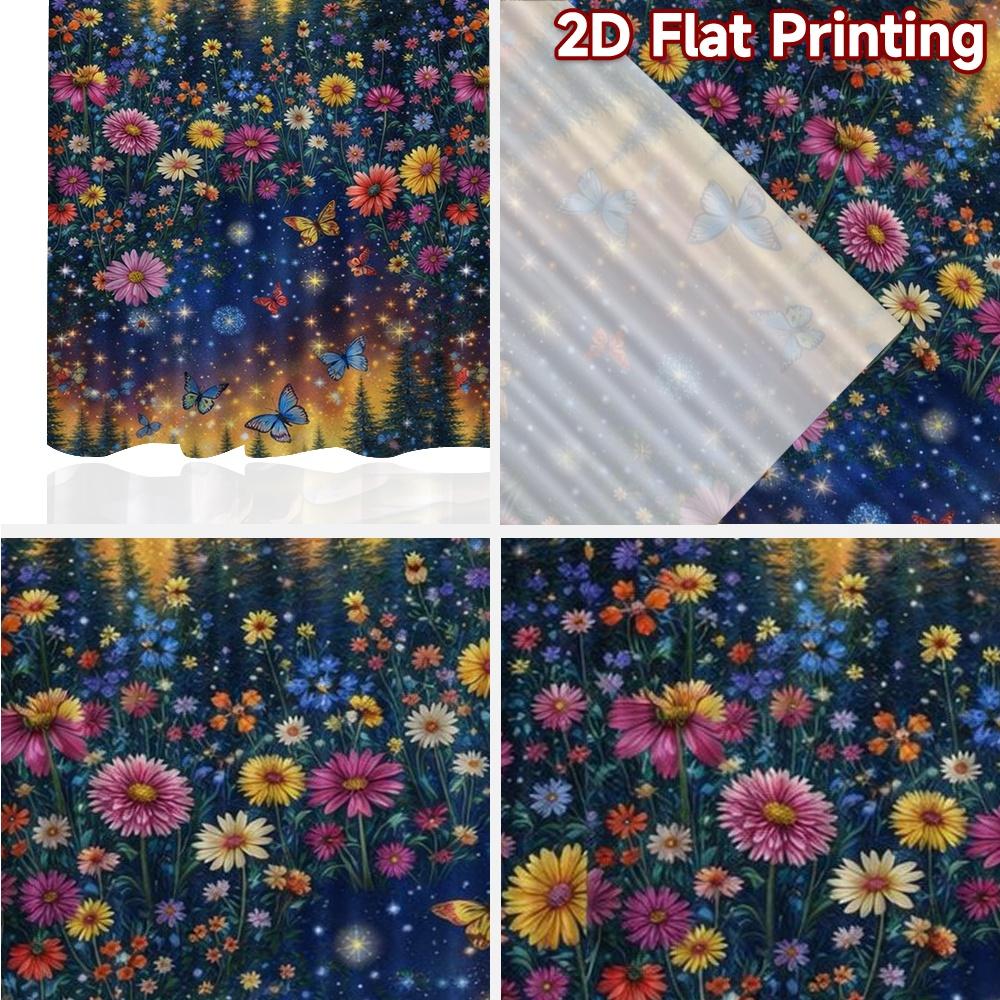 2D FLAT PRINTING 2pcs Curtains (Without Rod) Starry Night Garden Fashionable Chic Curtains Versatile Polyester Curtains weet