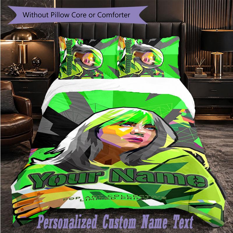 Personalized 3Pcs Bedding SetBillie Eilish Custom Text Duvet Cover Pillowcase Set Bedroom Gift