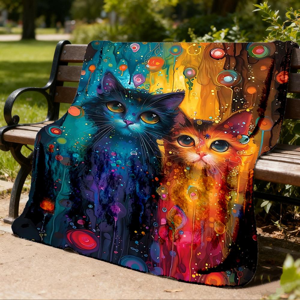 1pc Colorful Cats Print Outdoor Blanket, Lightweight Polyester,