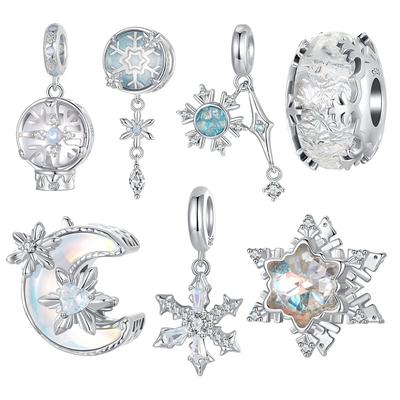 Winter Snowflake Beads S925 Sterling Silver Diy Bracelet Beaded Accessories Jewelry Light Luxury Premium Sense