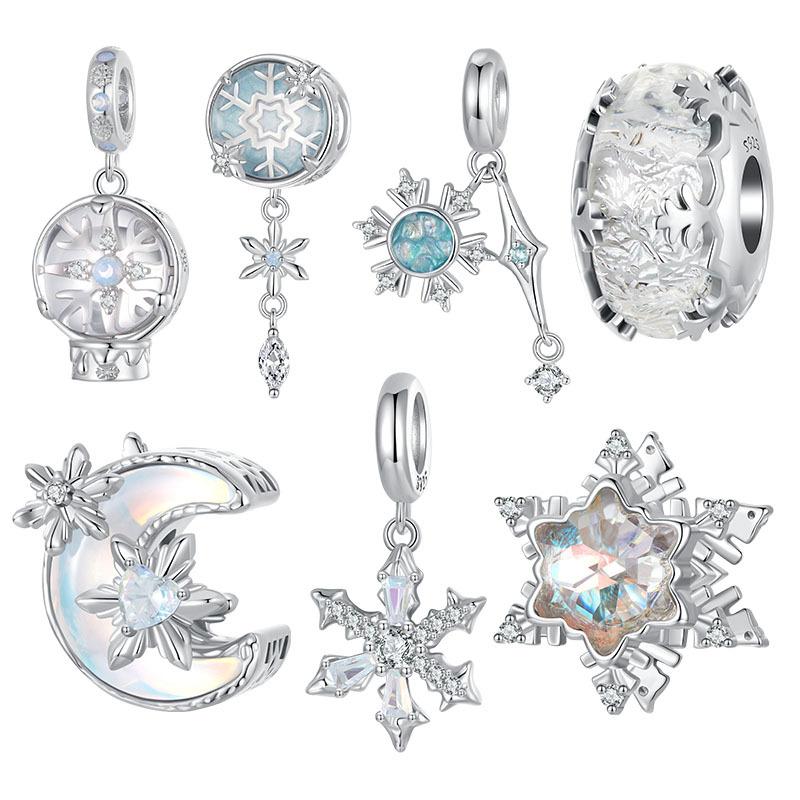 Winter Snowflake Beads S925 Sterling Silver Diy Bracelet Beaded Accessories Jewelry Light Luxury Premium Sense