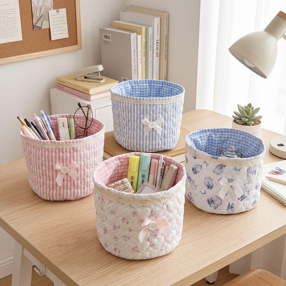 Bow Storage Basket Quilting Cotton Storage Bag Multi-Purpose Basket  Desktop Organization