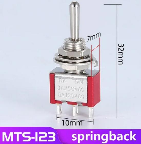 MTS-102 Momentary Self-Reset Toggle Rocker Switch, 6MM Three-Pin, Two-Position