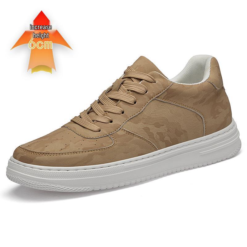 Men s Height-Boosting White Sneakers | 8CM Lift | Thick Sole | Round Toe | Spring Low-Top | White Cowhide | Casual Sports Style 35